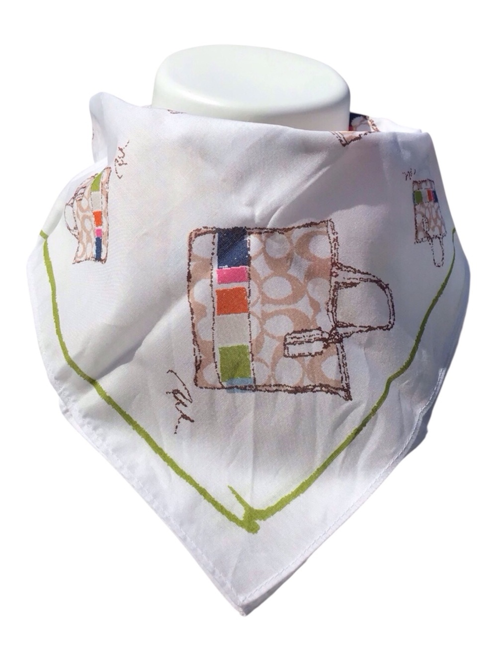 Coach White Square Scarf Ponytail Wrap Handkerchief Scarf New